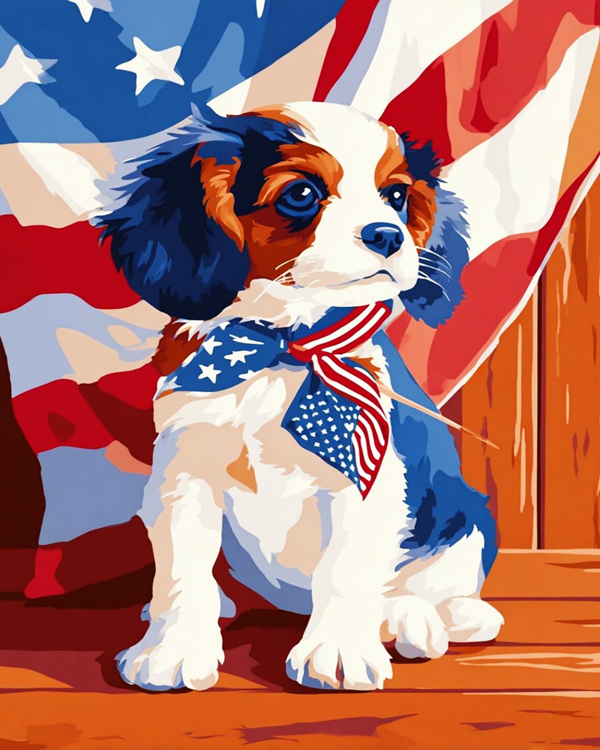 Liubaishi Multicolour Paint By Numbers For Adults, Patriotic Puppy With American Flag, 40X50 Cm Acrylic Canvas Kit With 3 Brushes