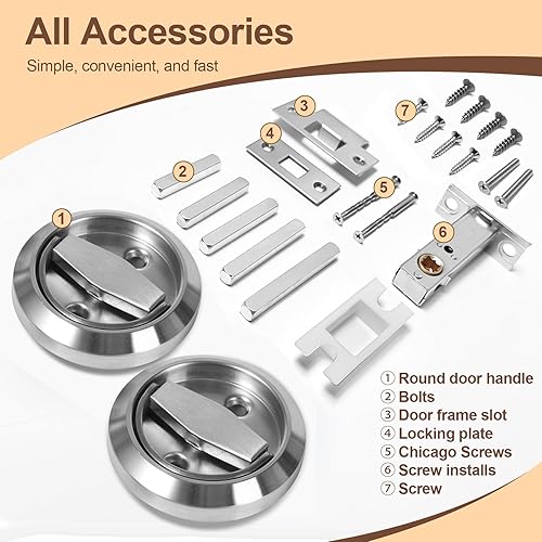 Miniatura 3 de Generic Cerradura redonda de puerta empotrada, manija de puerta empotrada oculta de acero inoxidable 304, tiradores de muebles para puerta de