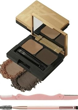 Two-Tone Eyebrow Powder Palette Light Dark Brown Compact Kit - Complete Grooming Set With Dual Ended Brush Angled Tool Spoolie Comb Mirror For Precise Shaping Filling Blending