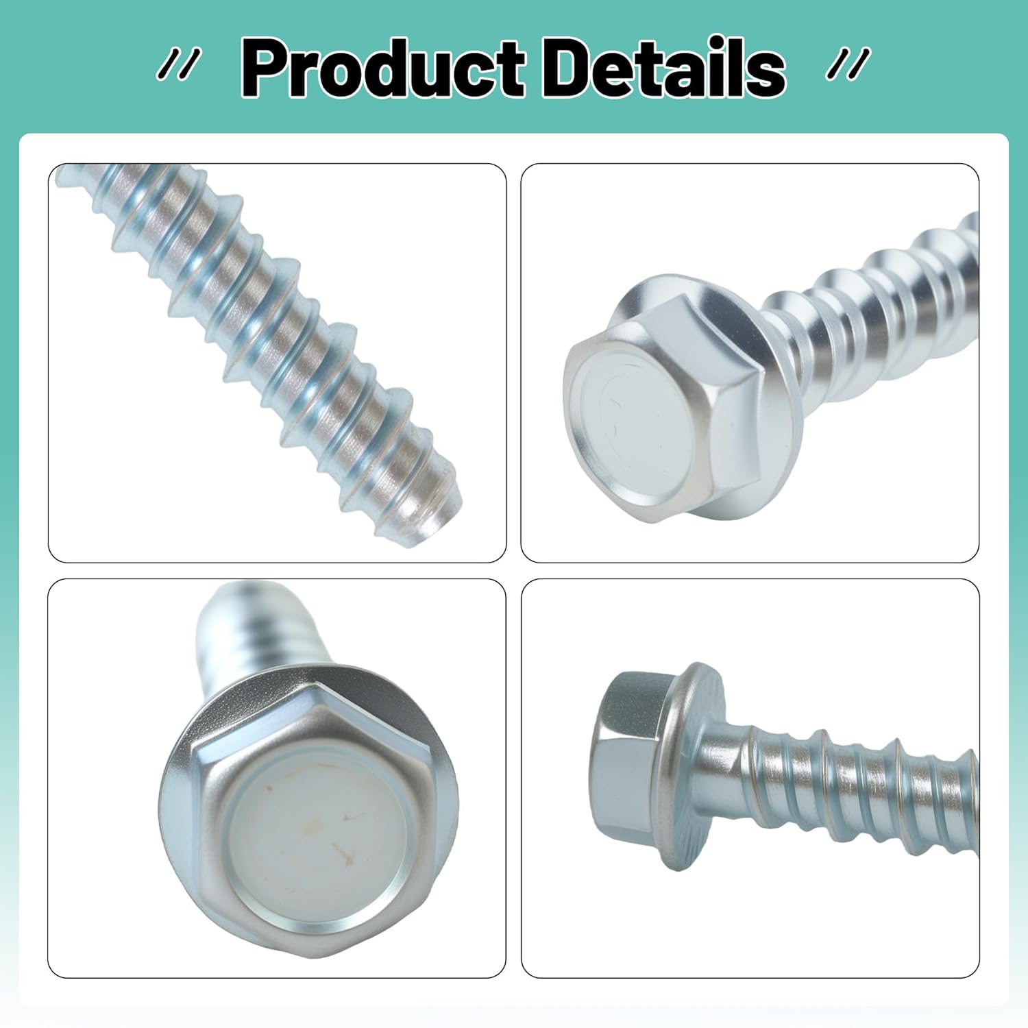 50Pcs 3/8 x 3 Concrete Screws, Masonry Screws Heavy Duty Carbon Steel, Zinc Plated Hex Head Large Diameter Concrete Anchors Fits for Brick, Blocks, Cement