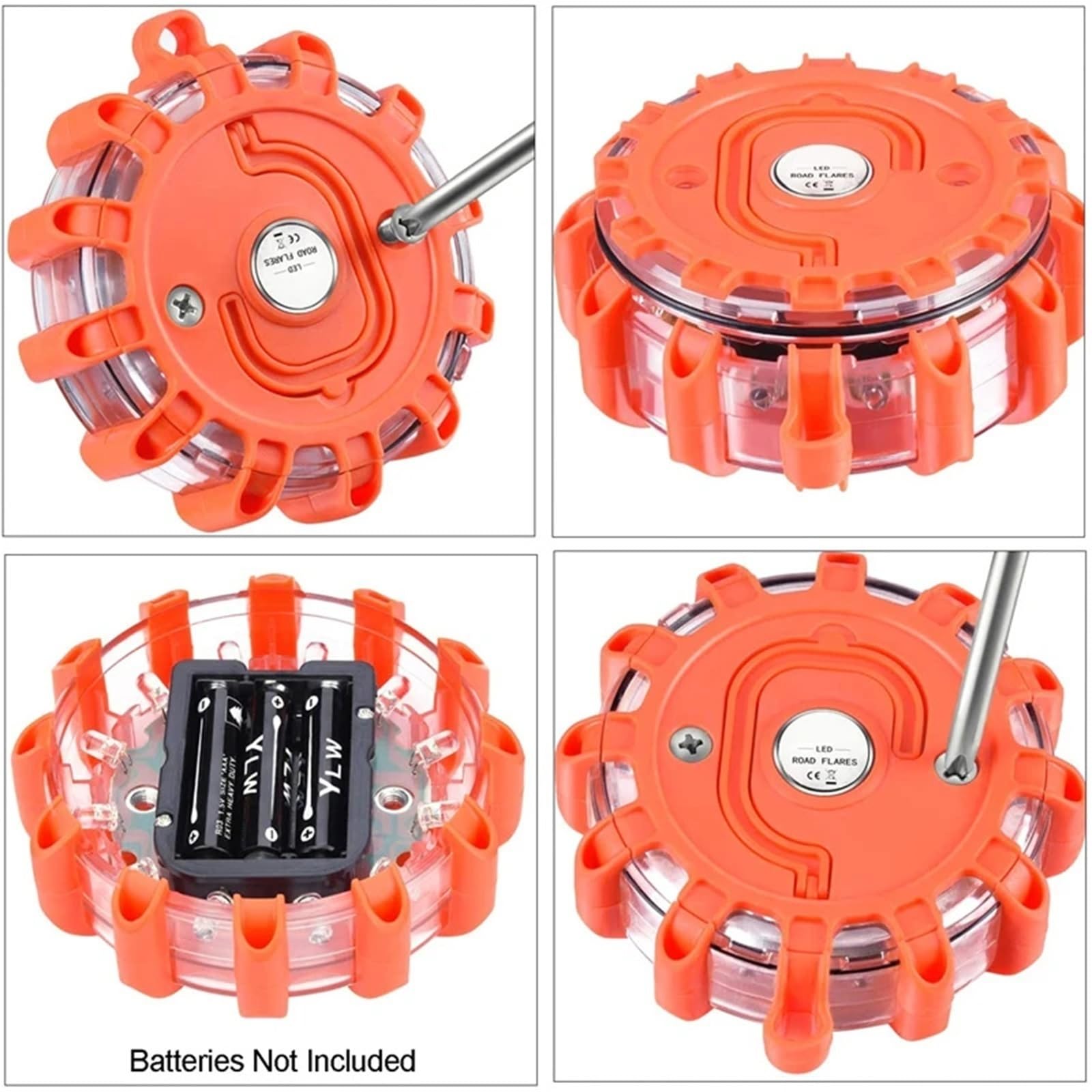 Kit de 15 luces LED de emergencia for carretera, balizas de seguridad en carretera, discos intermitentes de advertencia con base magnética y bolsas de almacenamiento.