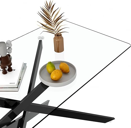 Miniatura 85 de Mesa de comedor de cristal de 51 pulgadas para 4, mesa de comedor rectangular contemporánea con parte superior de vidrio templado y patas de acero
