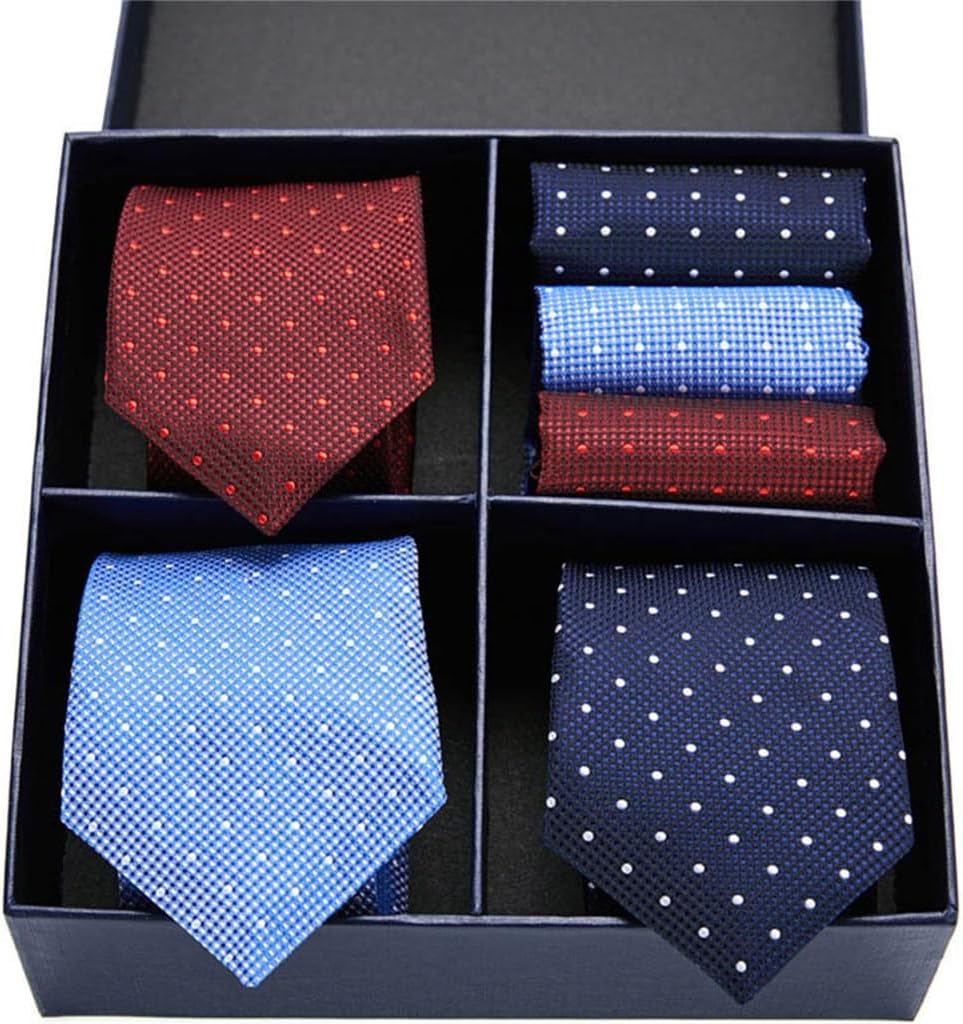 Black Plaid Tie Men's Tie Accessories Wedding Tie Cufflinks Pocket Square Set(Gray)