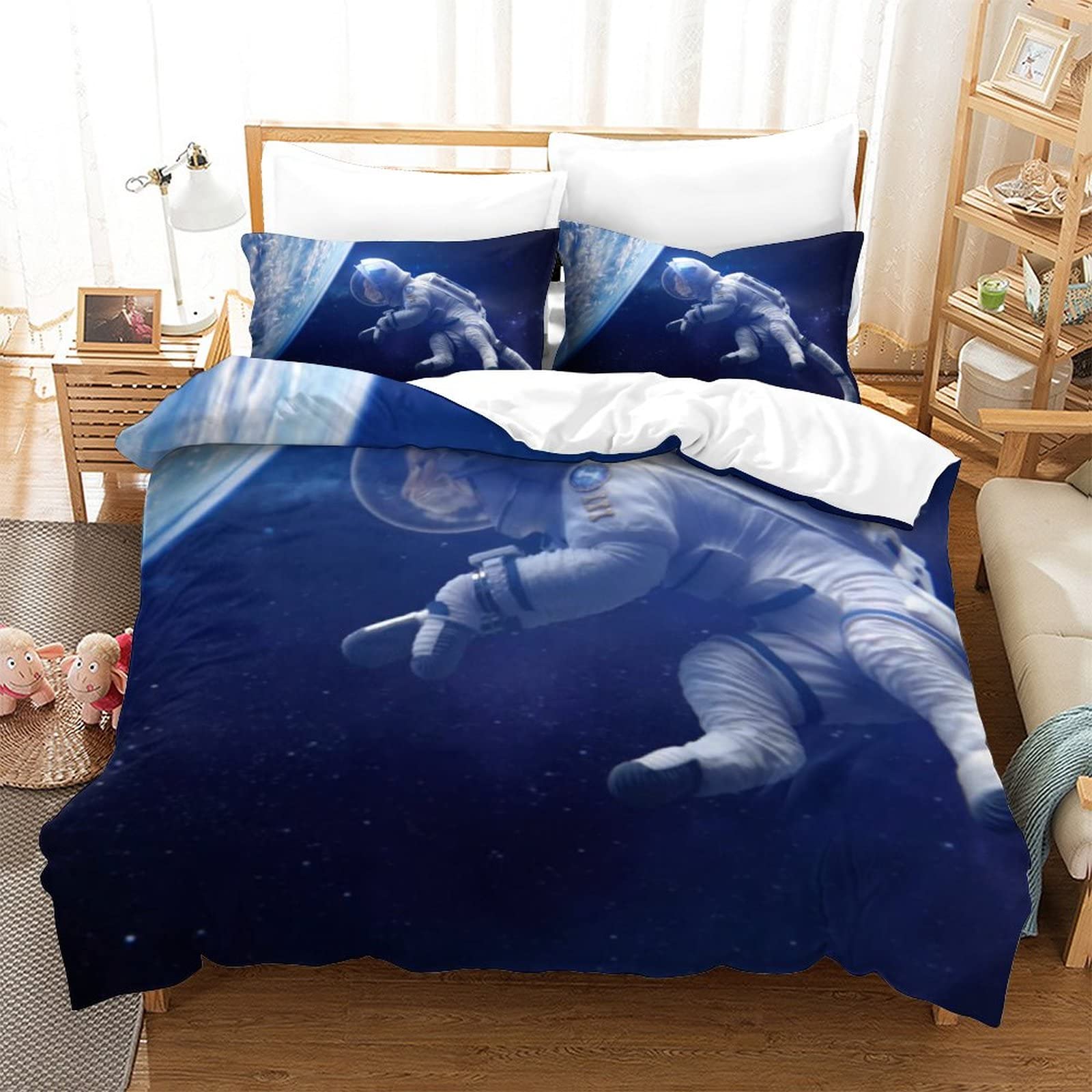 Housse de couette 3D Space de literie 3pcs avec parure de lit microfibre douce astronaute