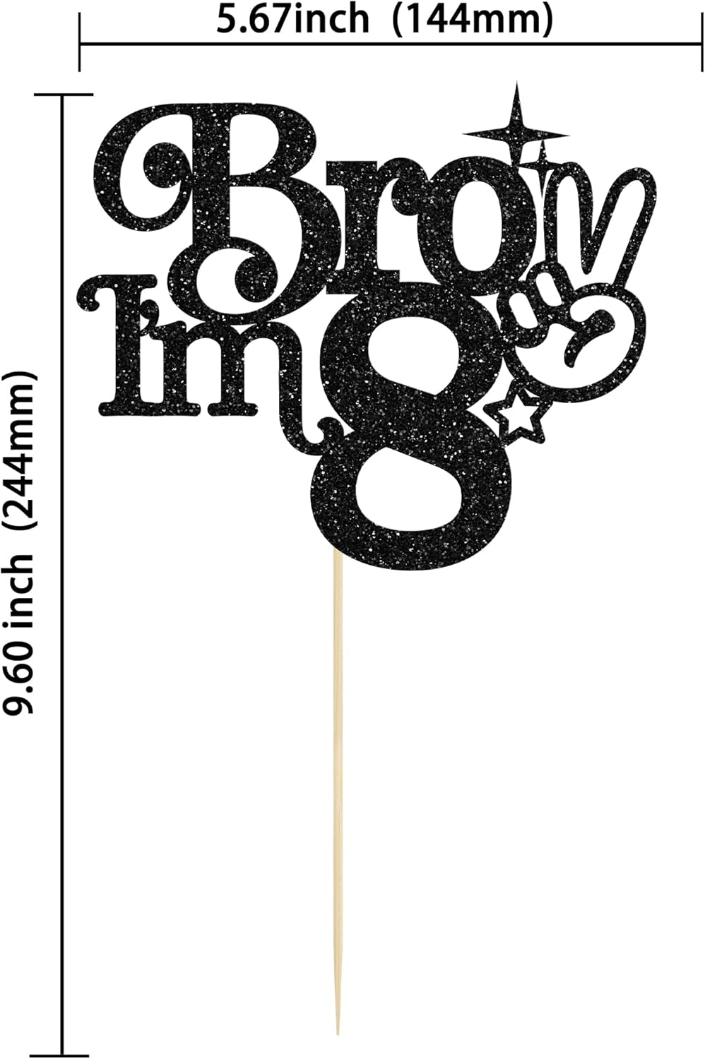 Gyufise 1Pc Brother I'm 8 Cake Topper Glitter Happy 8th Birthday Cake Pick Bro I'm 8 Cake Decoration It's My 8th Birthday Decorations for Boys Cheers to 8 Years Old Birthday Party Supplies Black - Image 2