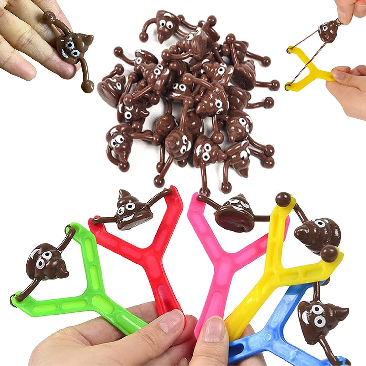 Poop Slingshot Toy Set, 30pcs Poop Bullets and 5Pcs Catapult Poop