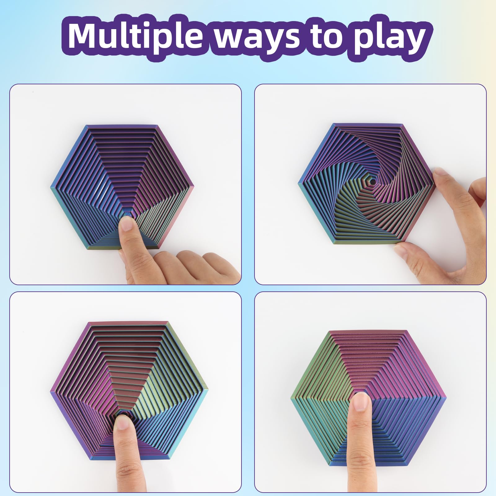 Fractale Fidget Hexagone,Impression 3D Hexagonale Fidget Jouet,Jouet Rotatif Sur La Table,Hexagonal Spiral Vision Finger Toys Soulage L'anxiété Du Stress(2 Pièces) (Petite
