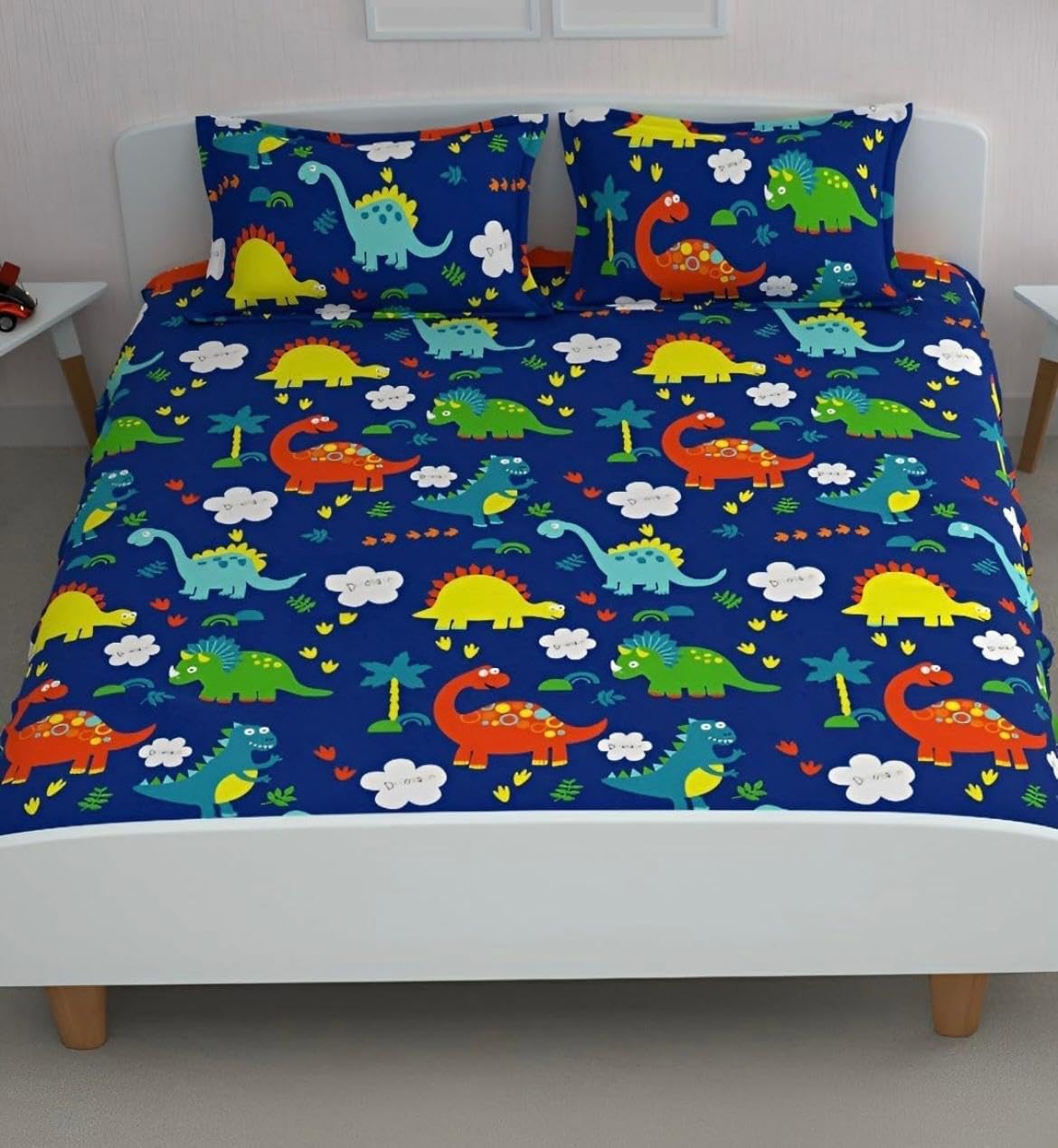 Glace Cotton Kids Fitted Bedsheet, 210 TC, Soft Brushed Microfiber, Breathable and Wrinkle Free (Dark Blue (Animal), Double Bed (90x100Inch)-image-41