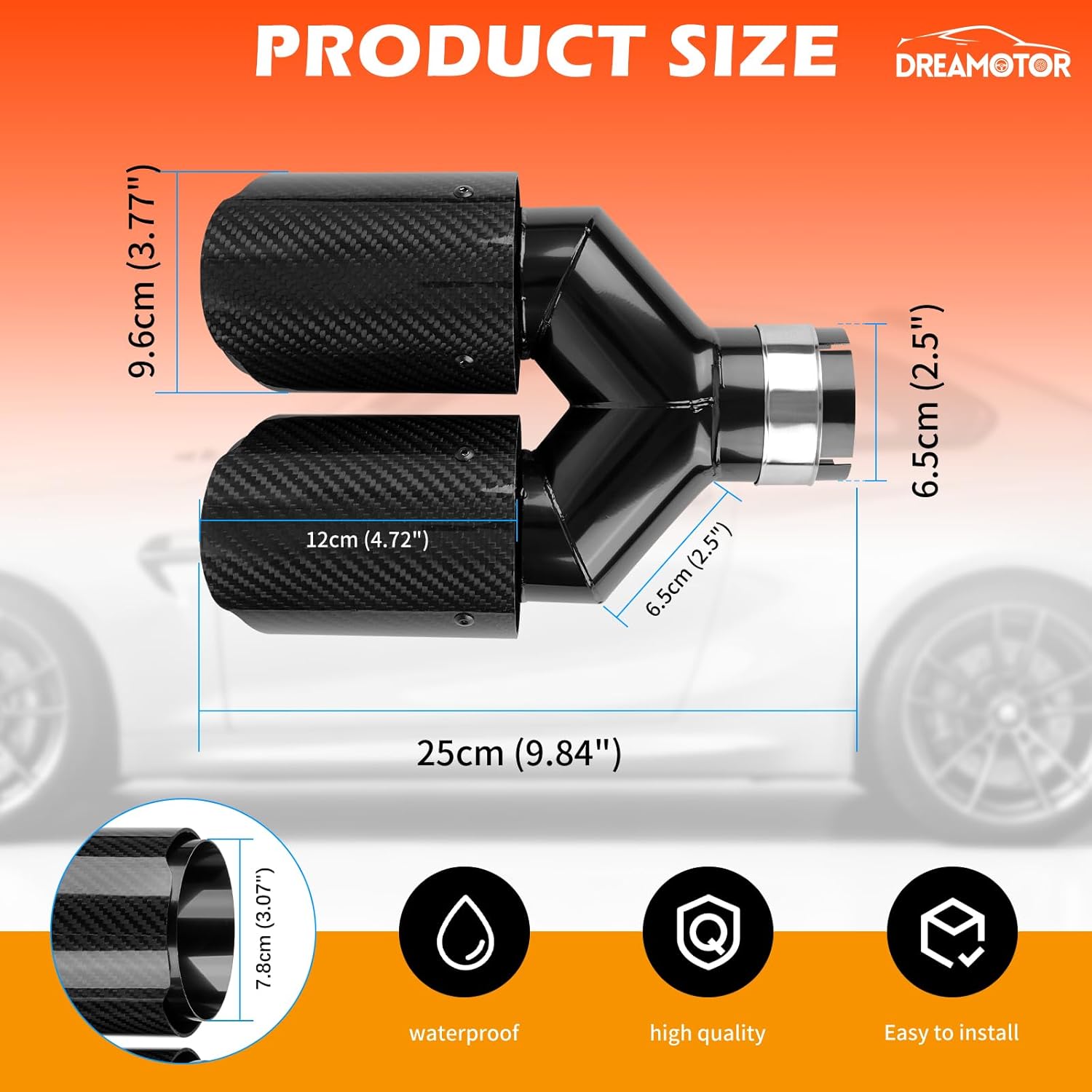 Exhaust Tips, Universal Dual Tail Pipe 2.5" Inlet Muffler Tip Compatible with Infiniti G37 BMW 335i Honda Accord Toyota Camry Nissan Altima Ford Mustang GT Chevrolet Camaro SS Chrysler 300