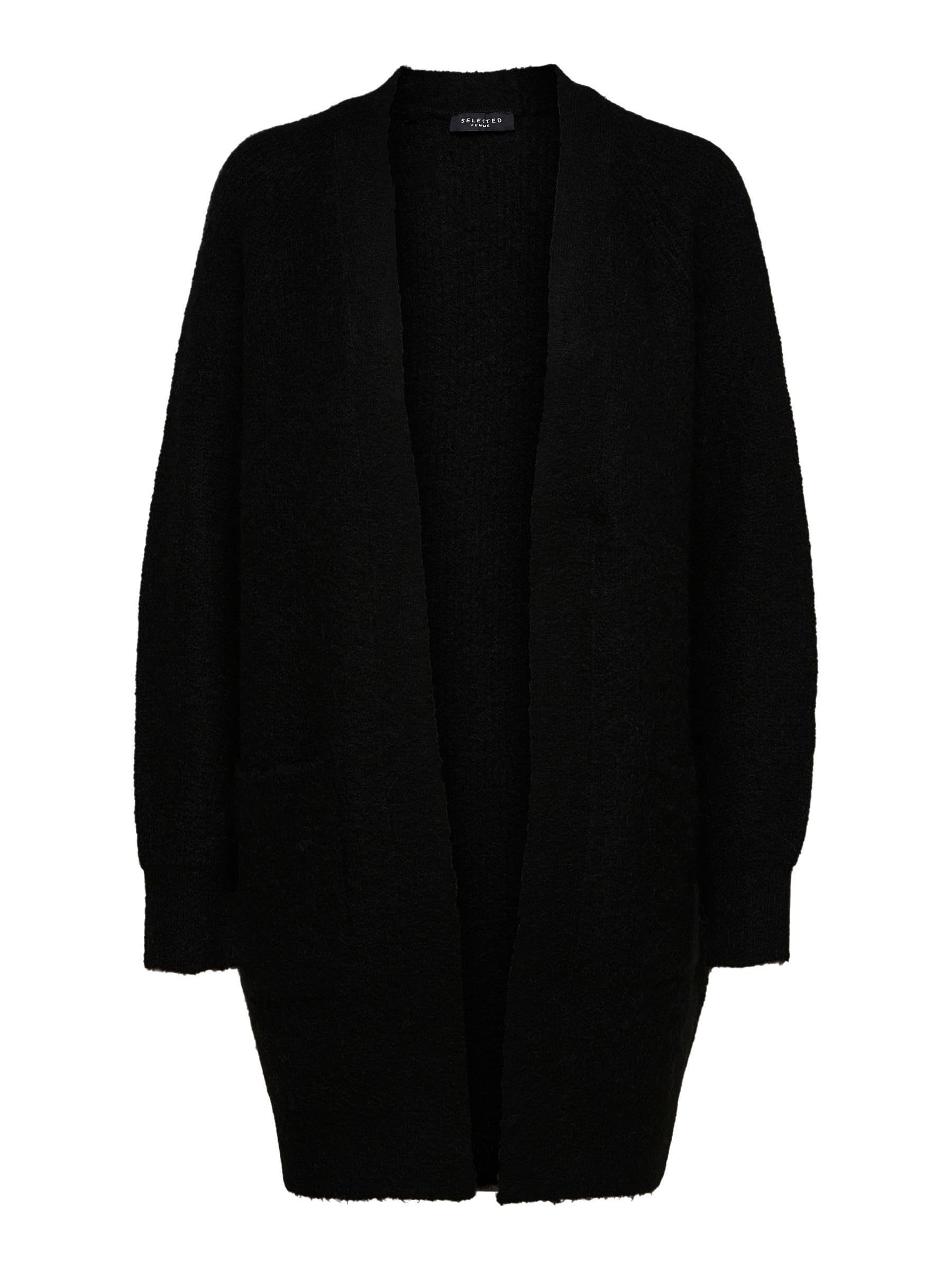 Zwarte SELECTED FEMME Vest SLFLULU LS KNIT LONG CARDIGAN
