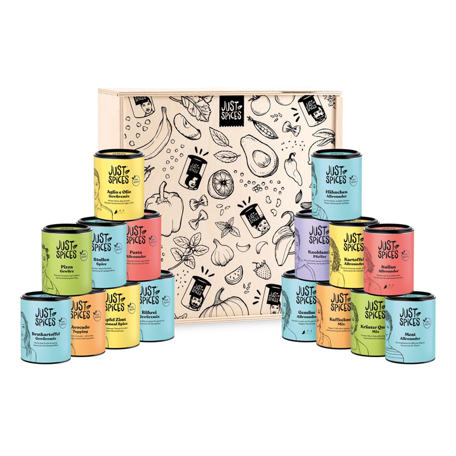 Just Spices Highlight Gewürzbox I 16 beliebte Gewürzmixe I In hochwertiger Holzbox I Gewürzbox Lebensmittel & Getränke