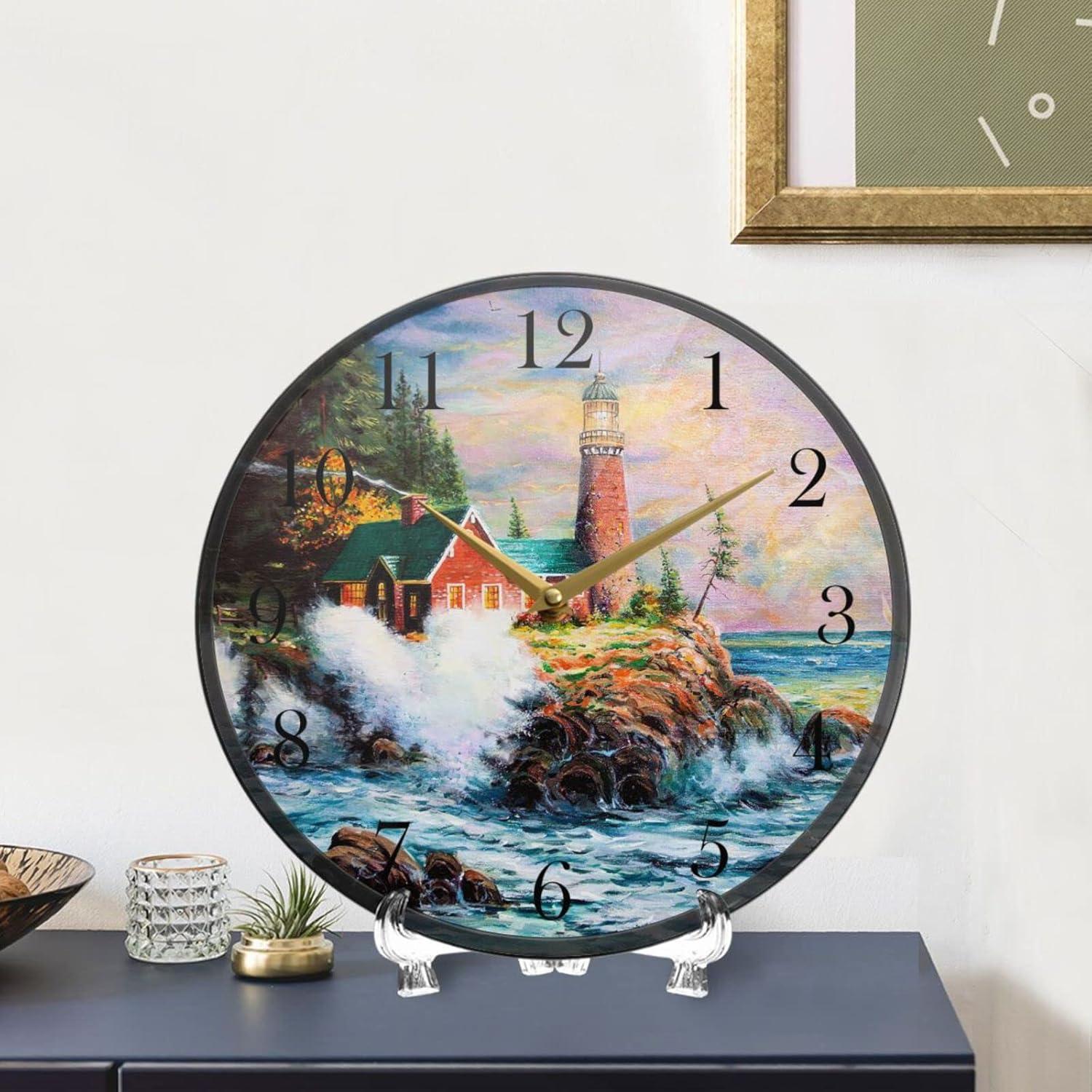 ALAZA Lighthouse on The Seashore Wall Clock Non Ticking Silent Battery Operated Round Decorative Clock for Home Living Room Kitchen Office Dorm Decor