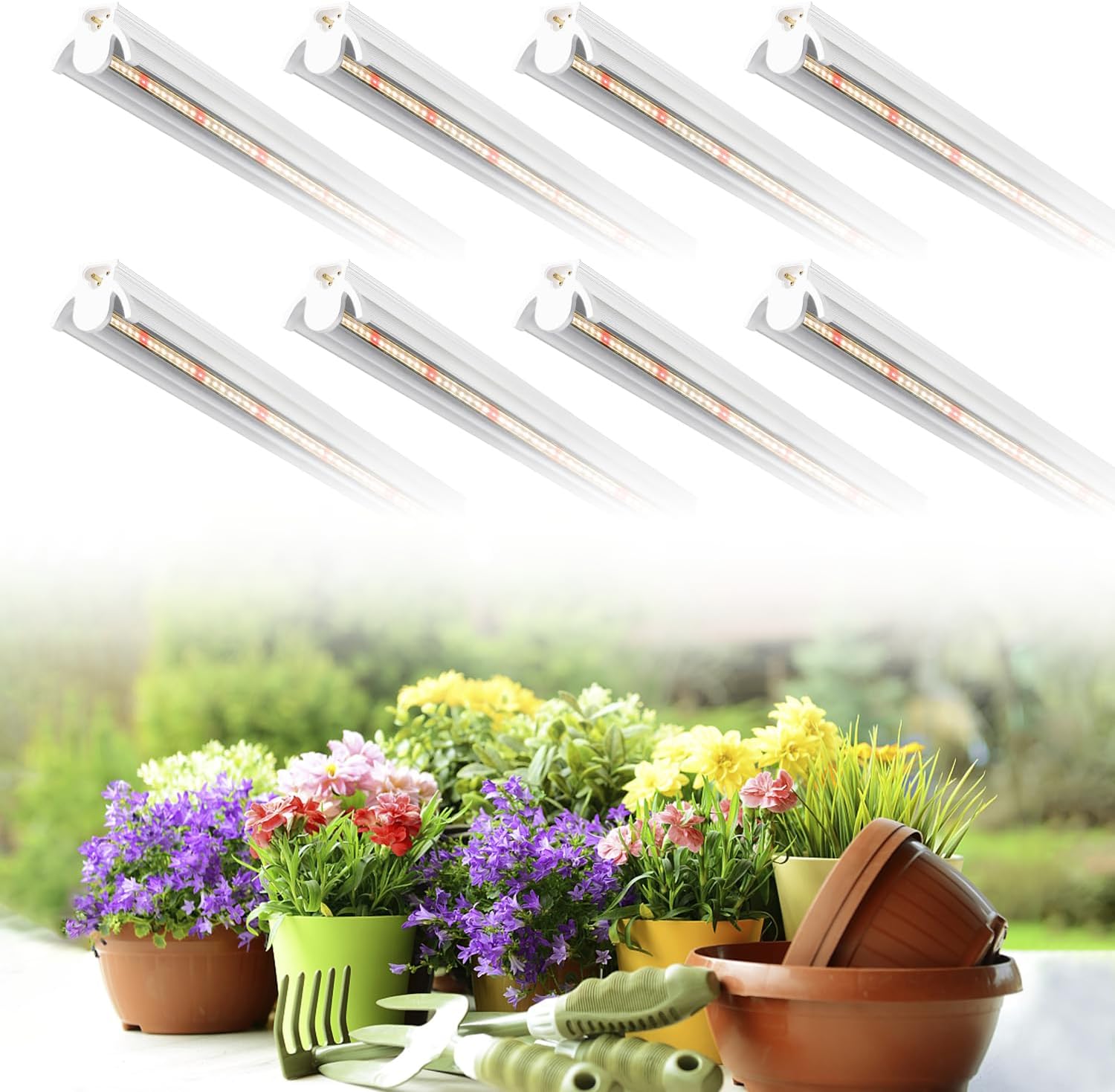 Grow Light T5 1.4 ft (4pcs x 10 Watts),5000K White Full Spectrum LED Lamp Plant Light Strips for Indoor Plant Growing,End-to-End Connectable with V-Shaped Reflector