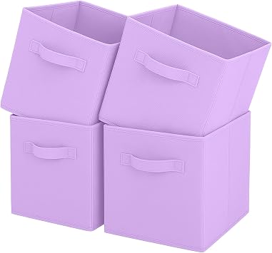 Storage Box, Collapsible Fabric Storage Cube with Handles for Home, Kids Room, Closet and Toy Organization,Pack of 4, 26.7 x 26.7 x 27.9 cm, Purple
