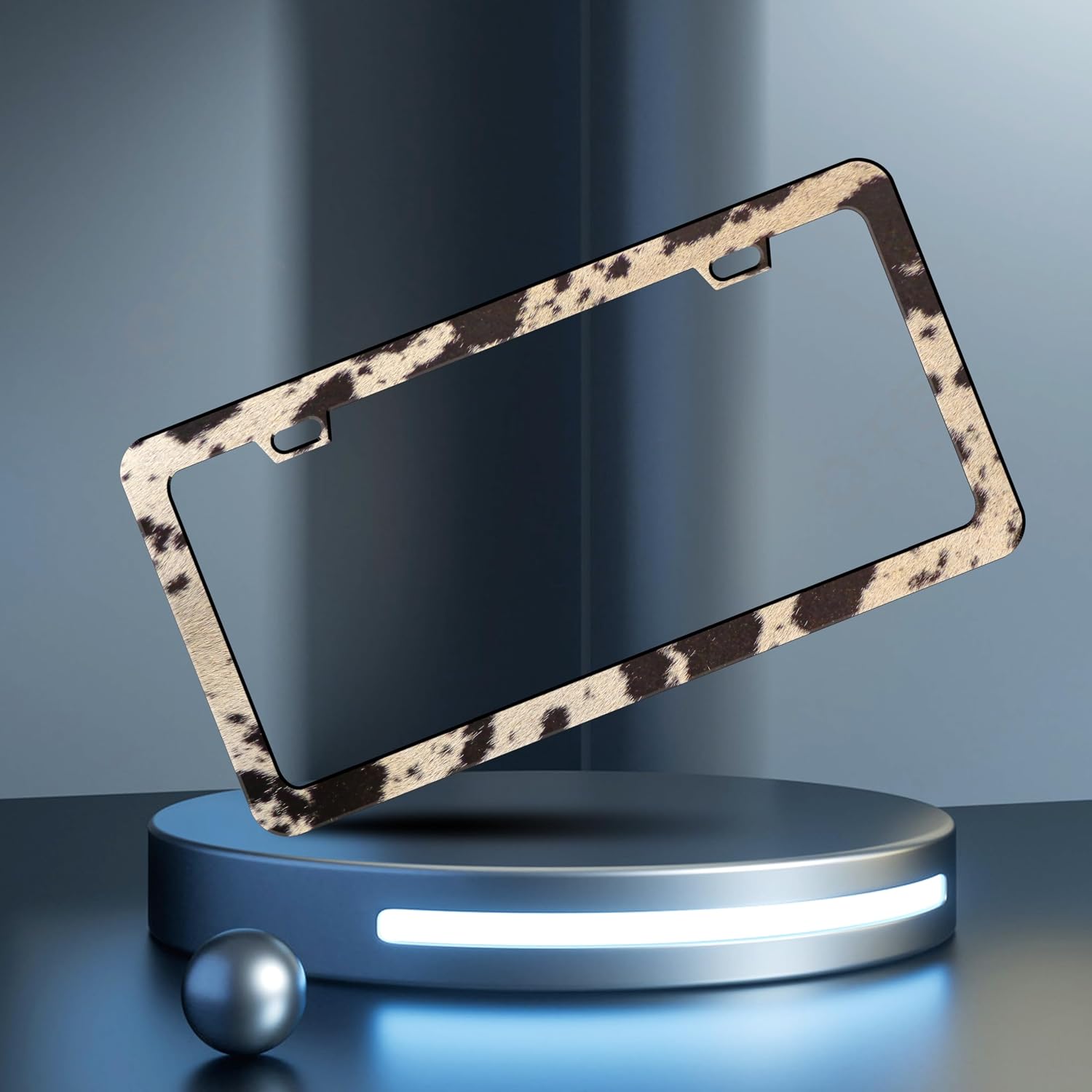 2 Pcs Brown Cow Print License Plate Frame Animal License Plate Frames Personalise Stainless Steel Funny Design Compatible with Standard License Plate Holder for USA Canada 6 X 12 Inch with Screws