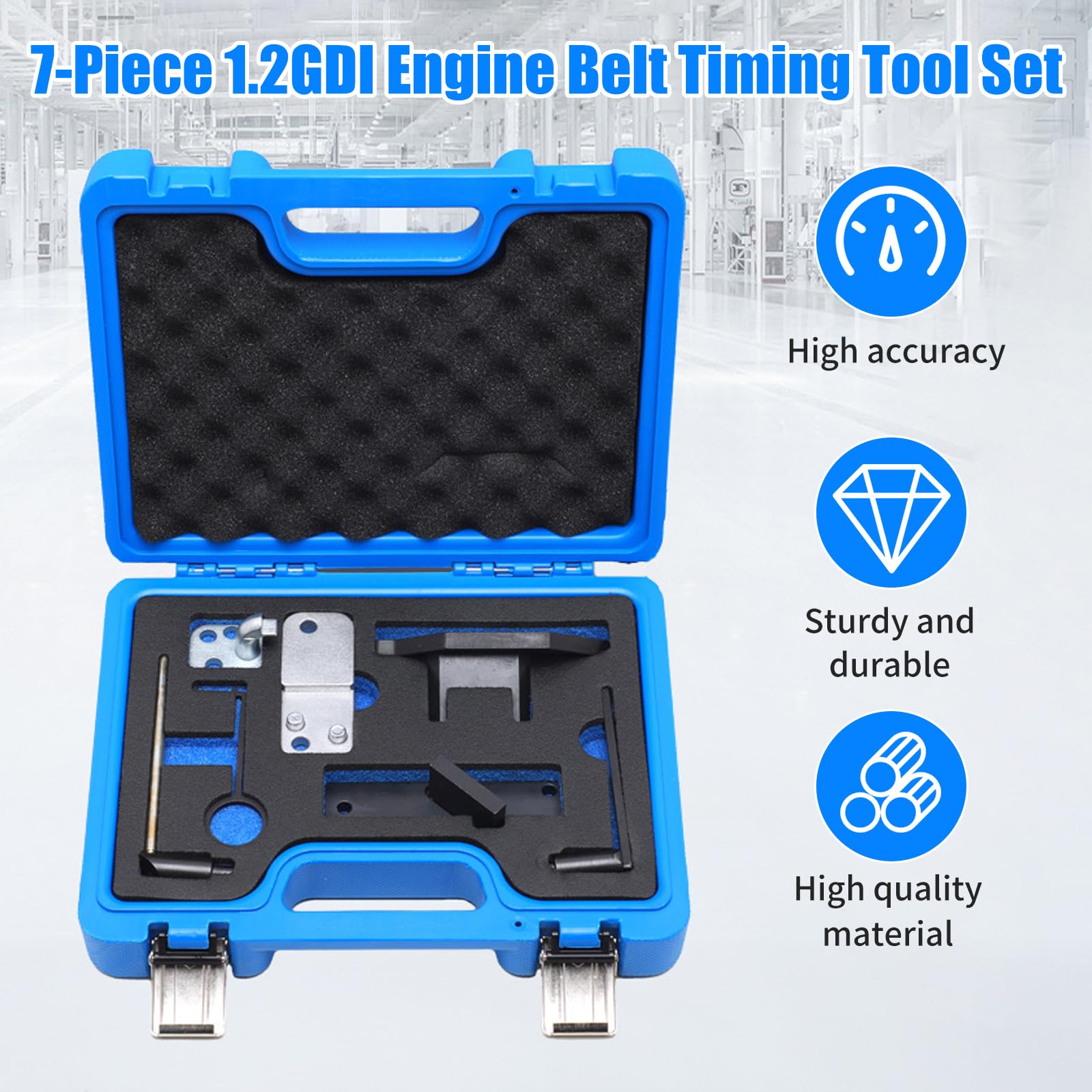 Kit Outils Calage Distribution Moteur, Outil Courroie de Distribution – Compatible Citroën, Peugeot, Opel 1.2 VTi/GDI PureTech Essence – Kit Blocage Arbre à Cames 7 pcs avec Insert Atelier (A)