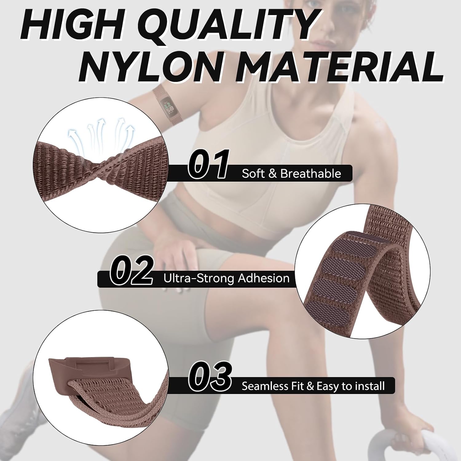Nylon Sport Ankle/Arm Band Compatible with Fitbit Charge 6/5 Bands,Elastic Nylon Braided Arm Strap for Women Men image 4
