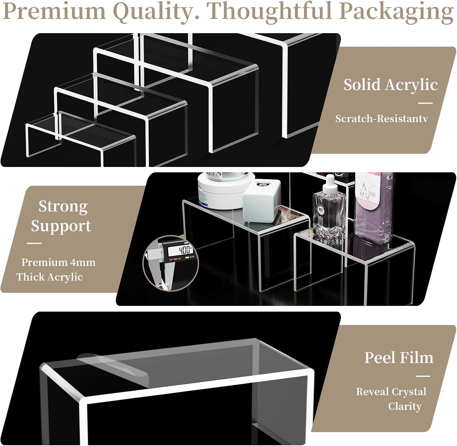 Acrylic Display Risers, 8 Pcs, 4 Sizes for Perfume, Cupcake & Retail | Crystal-clear acrylic, 8 pcs 4 size 7/8/9 inches, Stackable display, Ideal for perfume, cupcakes, figures, retail displays