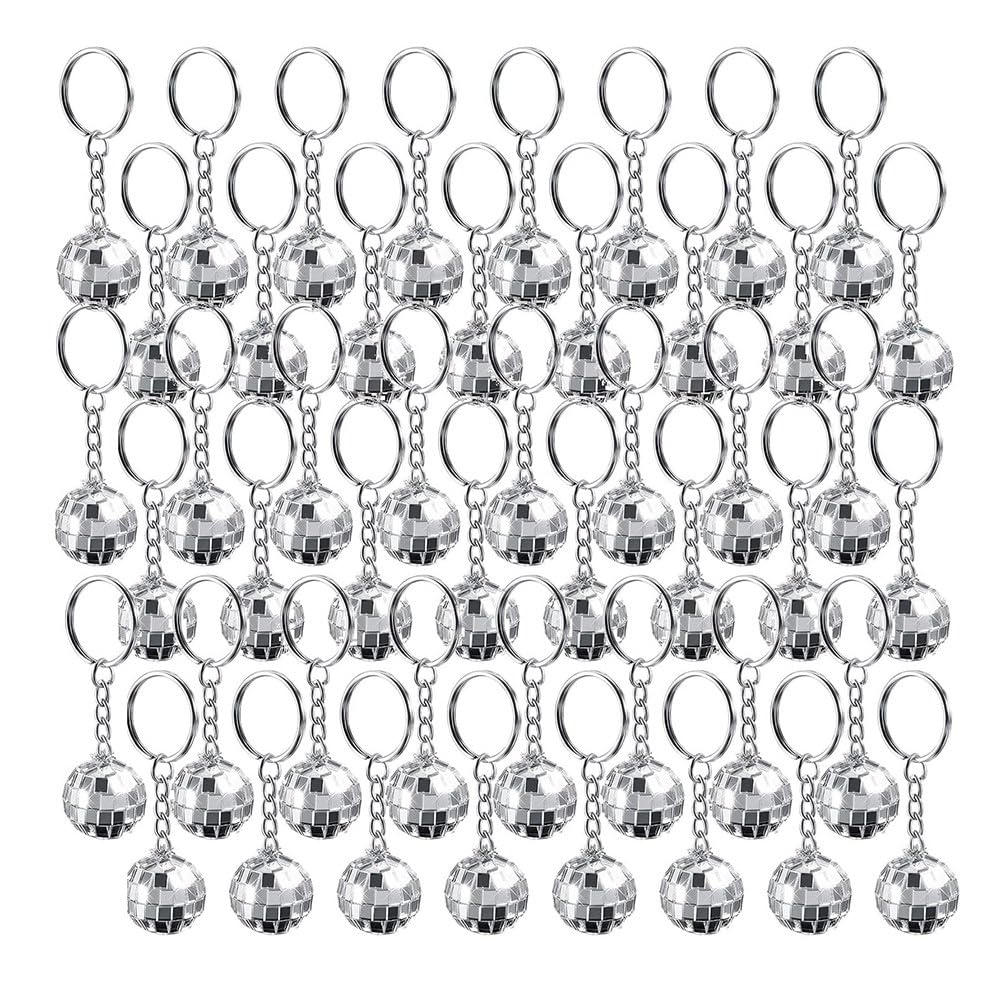 CTRLZS 48Pcs Set Disco Ball Keychain Mirror Keyring Reflective Ball Key Chain Pendant
