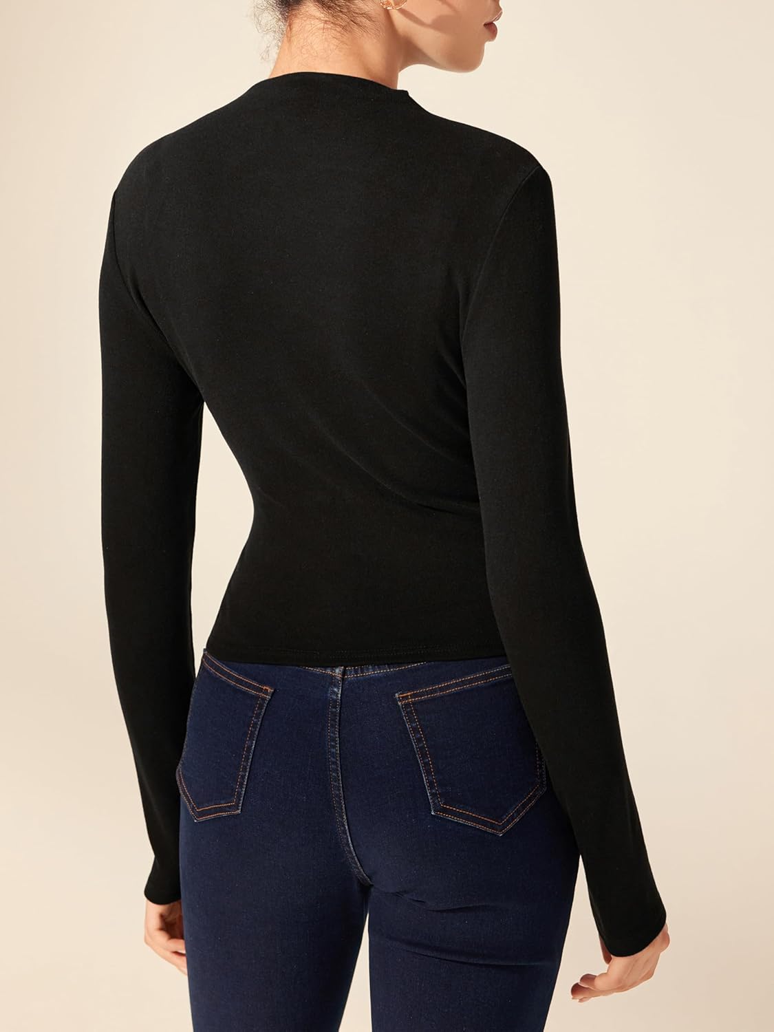 CIDER Mock Neck Tops for Women Thermal Shirts Long Sleeve Ruched Going Out Tops Basic Tee Slim Fit Fall Top - Image 2