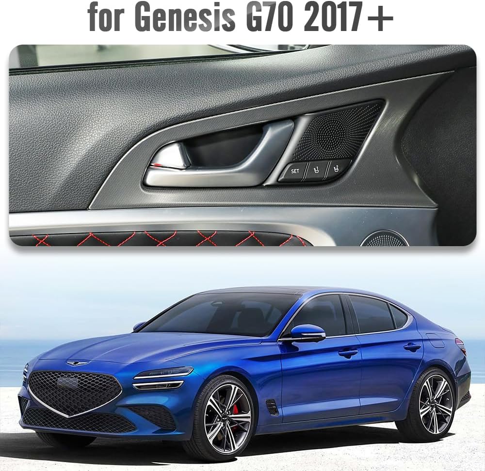 Dry Carbon Fiber Car Inner Door Handle Frame Cover Trim for Genesis G70 2017 2018 2019 2020 2021 2022 2023 2024 2025 Front Rear Side Door Handle Bowl Panel (Glossy Carbon Fiber)