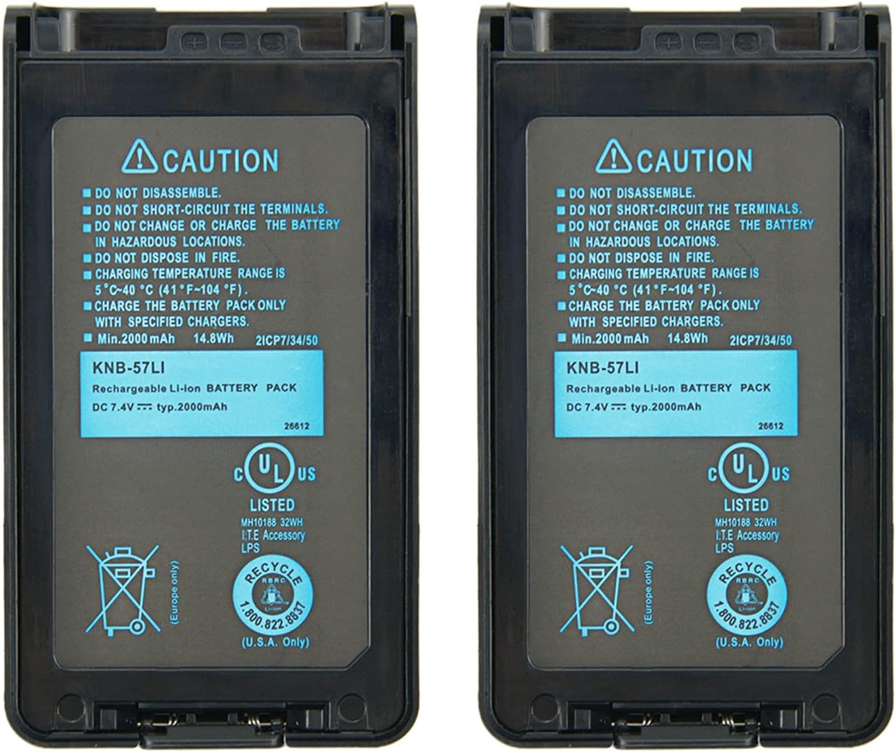 7.4V 2000mAh KNB-57L Replacement Battery for Kenwood NX-3200 NX-3300 NX-3400 TK-2170 TK-2140 TK-2160 TK-3140 TK-3160 TK-3173 Two Way Radio Battery - 2 Pack
