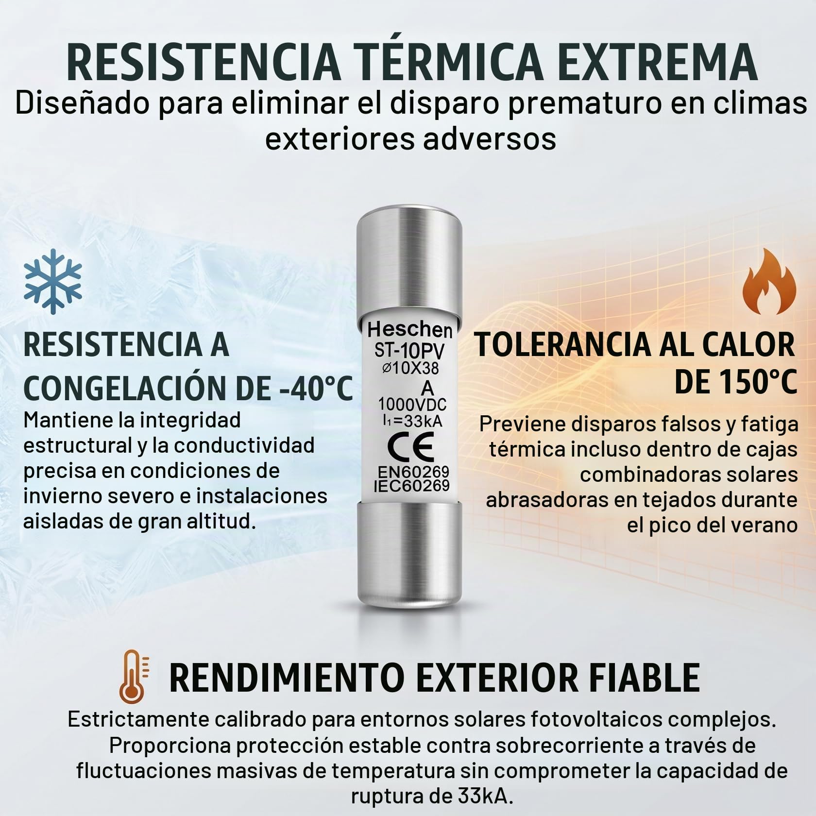 Heschen ST-10PV Pack de 10 Fusibles Solares PV 32A 1000V DC | TÜV 10x38mm gPV Fusible Fotovoltaico para Caja de Conexiones e Inversor, 33kA, IEC 60269-6
