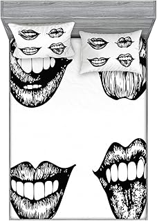 Ambesonne Kiss Fitted Sheet & Pillow Sham Set, Monochromatic Woman Lips ...