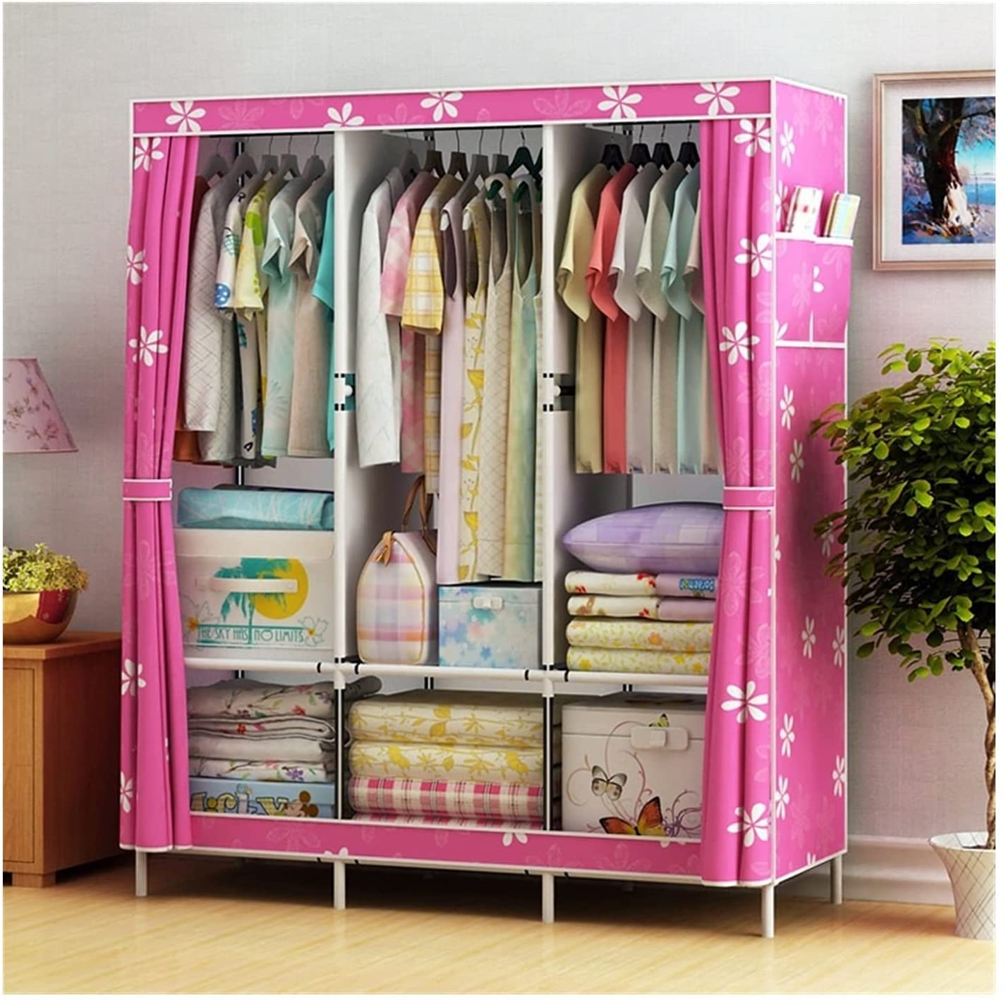 Armoire portable en tissu pliable pour vêtements et rangement modulable
