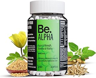 Be. Alpha Testosterone Support for Men | Daily Magnesium Supplement, Ashwagandha, Safed Musli, Fenugreek, Gokhshura & Ginseng | For Energy, Stamina, Vitality & Muscle Mass | (60 capsules)
