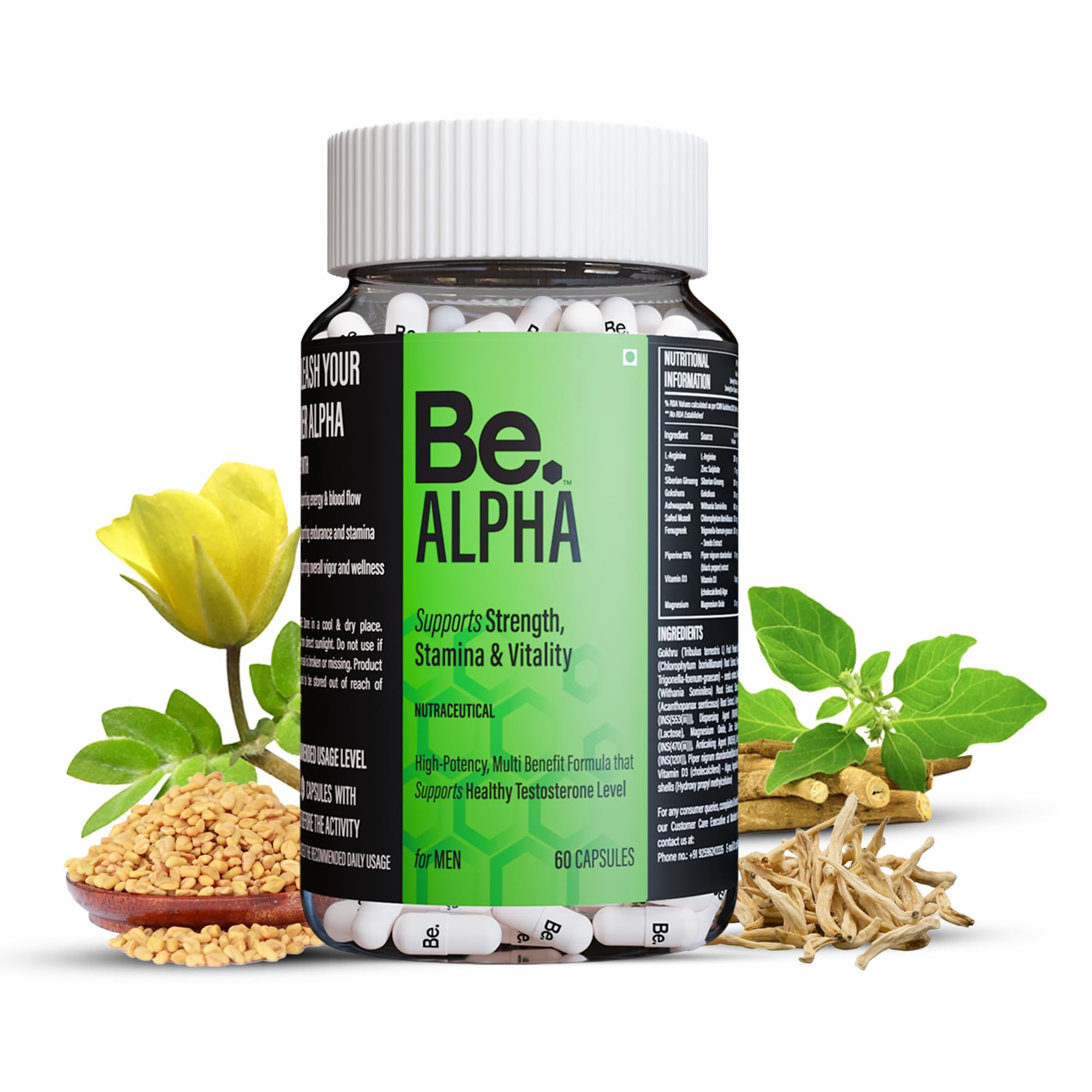 Be. Alpha Testosterone Support for Men | Daily Magnesium Supplement, Ashwagandha, Safed Musli, Fenugreek, Gokhshura & Ginseng | For Energy, Stamina, Vitality & Muscle Mass | (60 Capsules (15 Days))-image-46