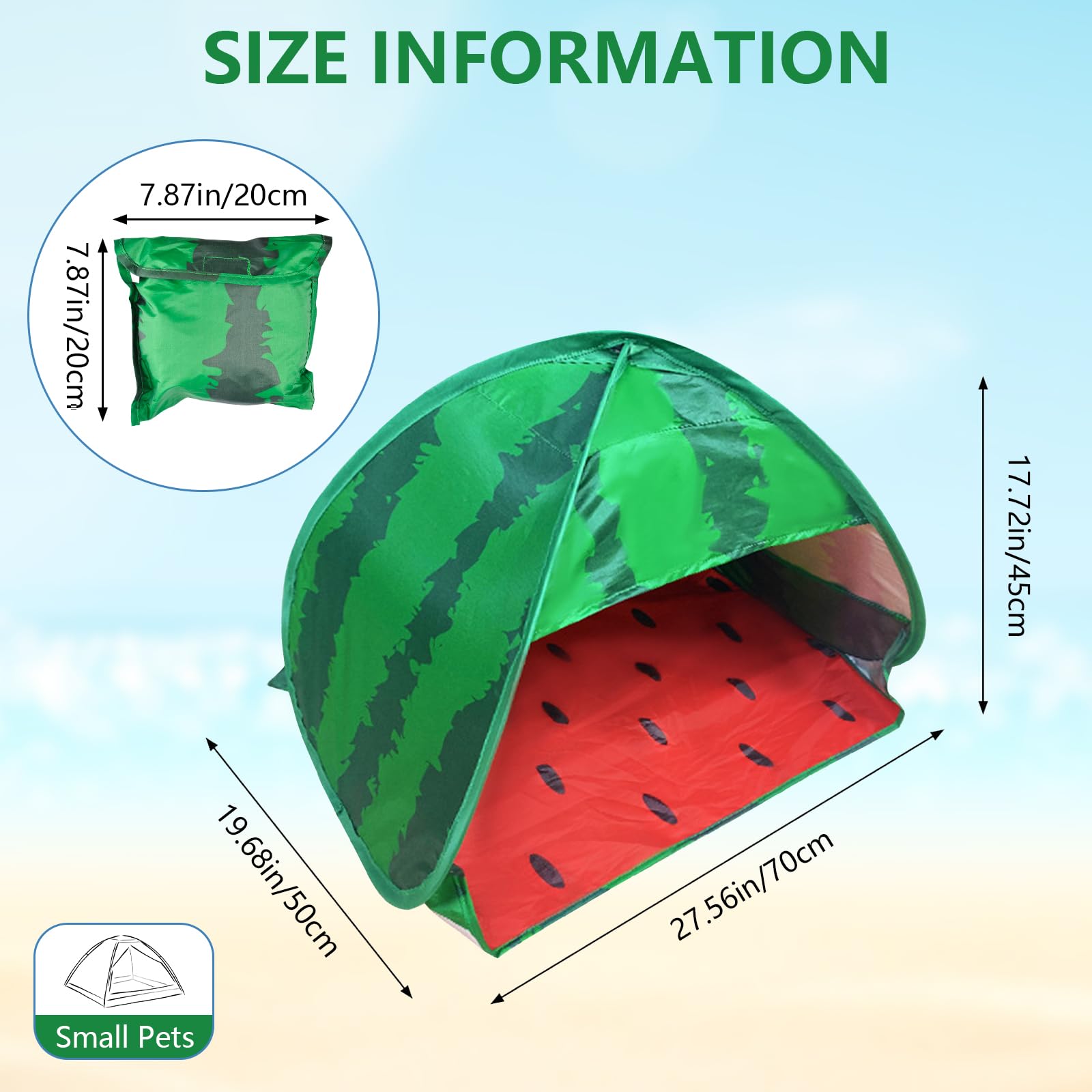 Tente de plage pour chien, 1 pack Pastèque Tente de plage portative à ouverture automatique Mini tente pour chien et chat, Protection des animaux domestiques pour l'intérieur et l'extérieur, M