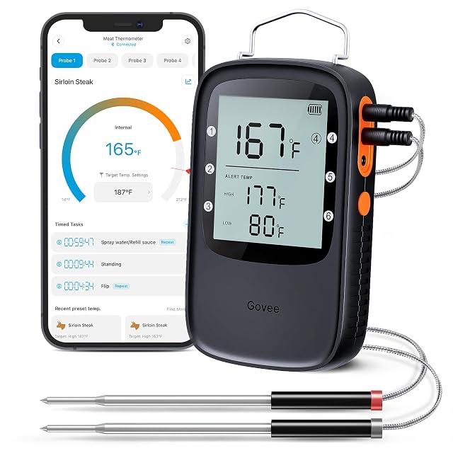 Govee Bluetooth Meat Thermometer Wireless Meat Thermometer for Smoker Oven Digital Grill Thermometer with 2 Probes Timer Mode