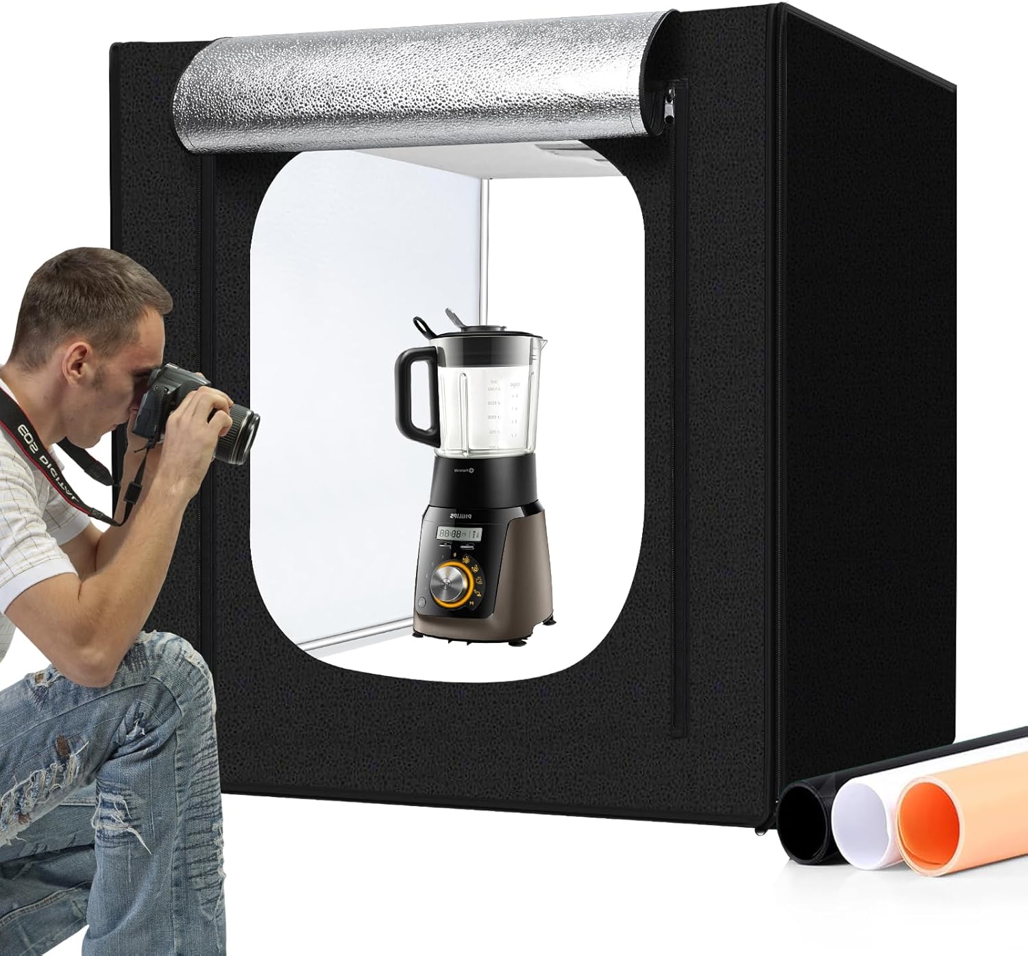 32x32 Inch Photo Studio Photo Light Box for Photography, 405 LED Large Lightbox with 3 Light Panel Stepless Dimming and Soft Light Cloth Professional Photo Background Shooting Tents 32x32 in (3 LED Strips)