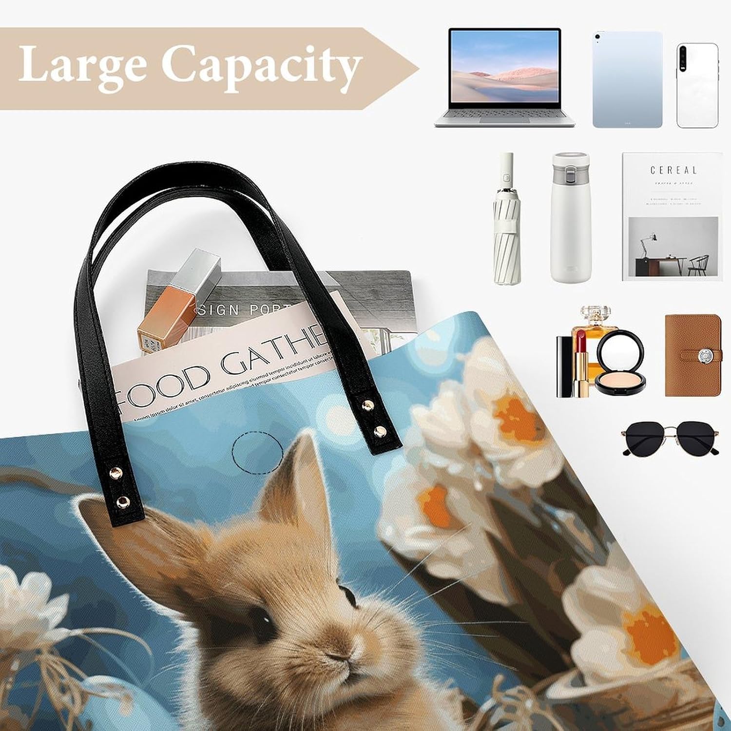 Cute Easter Eggs Rabbit Handbags Large Capacity, Tote Bag Stylish Slouchy, Shoulder Bags for Work Beach Travel And Shopping Grocery.
