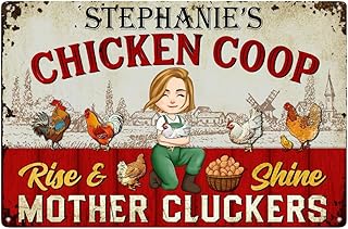 Rise And Shine Mother Cluckers - Personalized Metal Sign, Rise & Shine Mother Cluckers Personalized Metal Sign with Chickens and Sun Rays, Custom Family Name Chicken Coop Decor, Funny Farmhouse Decor