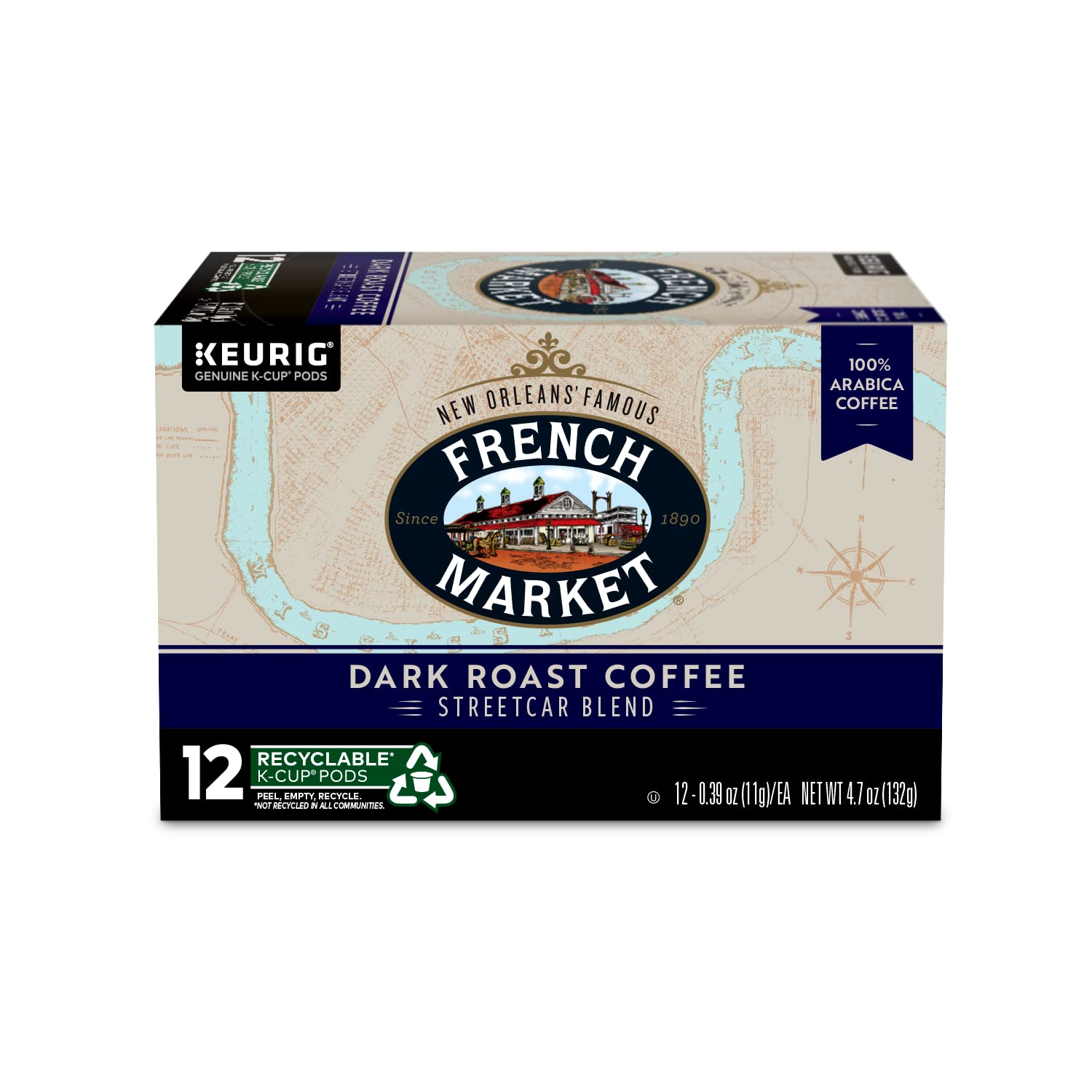 French Market Streetcar Blend Dark Roast Single Serve Coffee Pods, 12ct Box (Pack of 1)