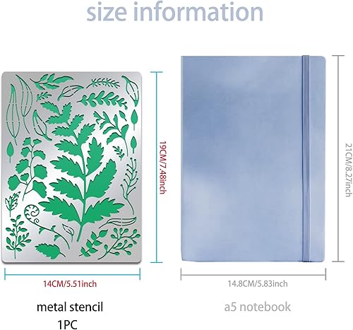 Miniatura 4 de BENECREAT Plantilla de acero inoxidable con hojas vintage, 5.5 x 7.5 pulgadas, plantas, naturaleza, hojas retro, plantilla de diario de metal para