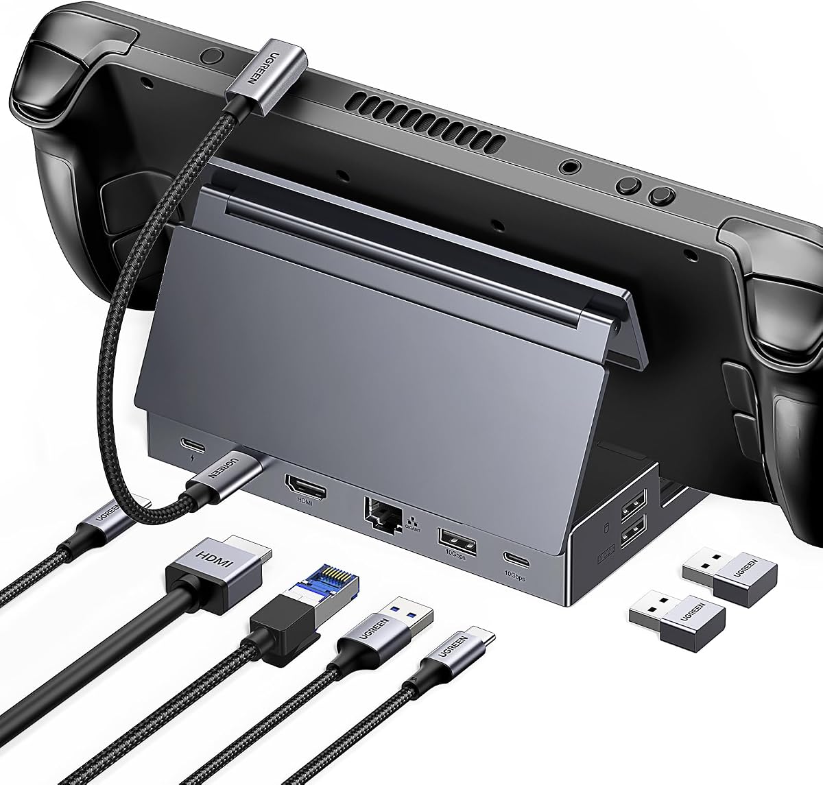 UGREEN Steam Deck Dock 9-i-1 Dockningsstation 4K@60Hz HDMI 10Gbps USB-portar Justerbart ställ kompatibelt med Steam Deck OLED, ASUS ROG Ally, Legion Go, iPad Air/Pro, MacBook etc.