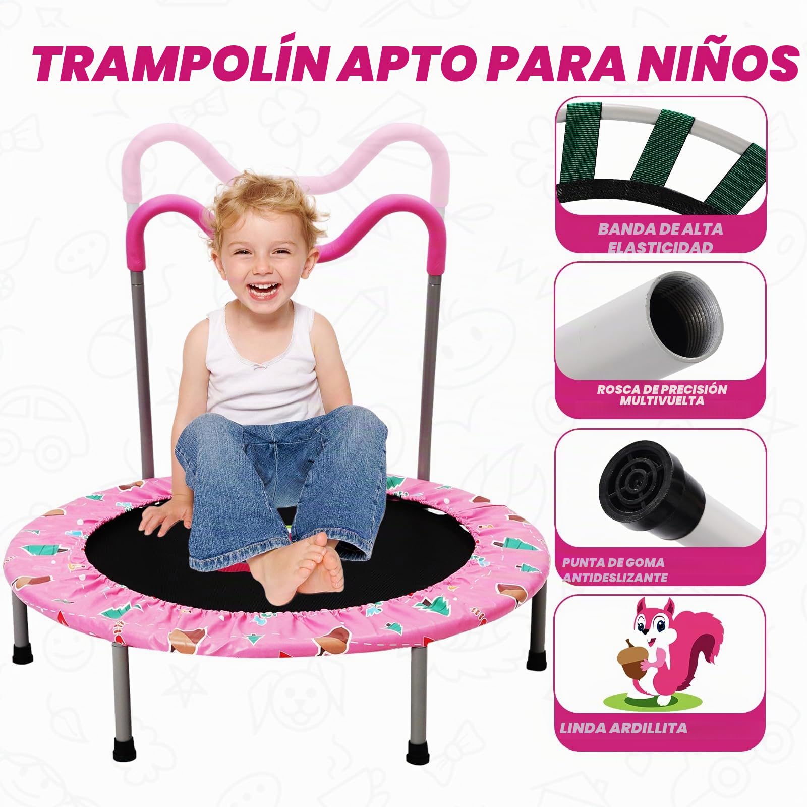 91cm Trampolines para Niños de con Reposabrazos de Espuma,Lona de Salto y Protector de Lluvia.Trampolín Infantil a Partir de 3 años,Cama Elastica niños Interior/Exterior Máx.120 kg