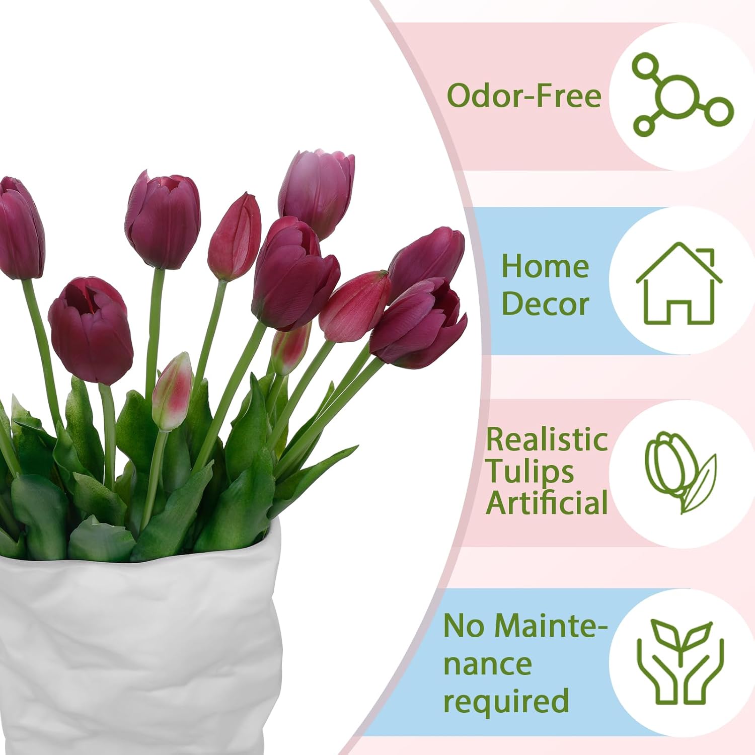 15 Pcs Deep Purple Artificial Tulips Fake Flowers, Premium Latex Lifelike Texture, UV Resistant Waterproof Faux Tulip Bouquets with Snap-on Petals for Outdoor, Home, Wedding Decor