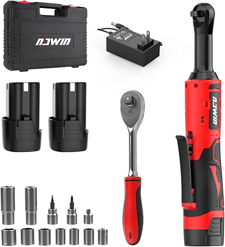 Vista 14 de NAWIN Llave de trinquete eléctrica de 16.8 V, trinquete inalámbrico de 3/8 pulgadas con 2 baterías, 40 pies-libras, juego de herramientas mecánicas
