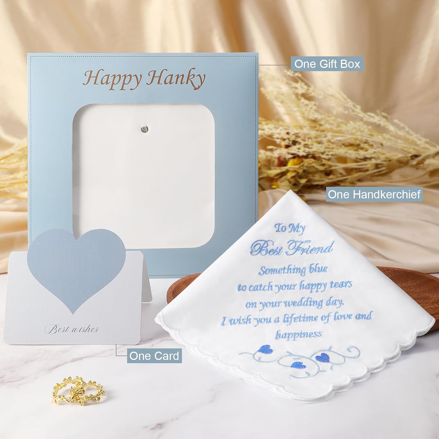 HOULIFE Embroidered Wedding Handkerchiefs, Something Blue Handkerchief Wedding Gift for Bride Groom, Bridal Keepsake Hankie - Image 2