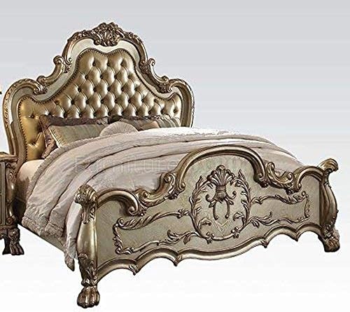 Vista 2 de ACME Dresden Eastern King Bed - 23157EK - Bone PU & Gold Patina