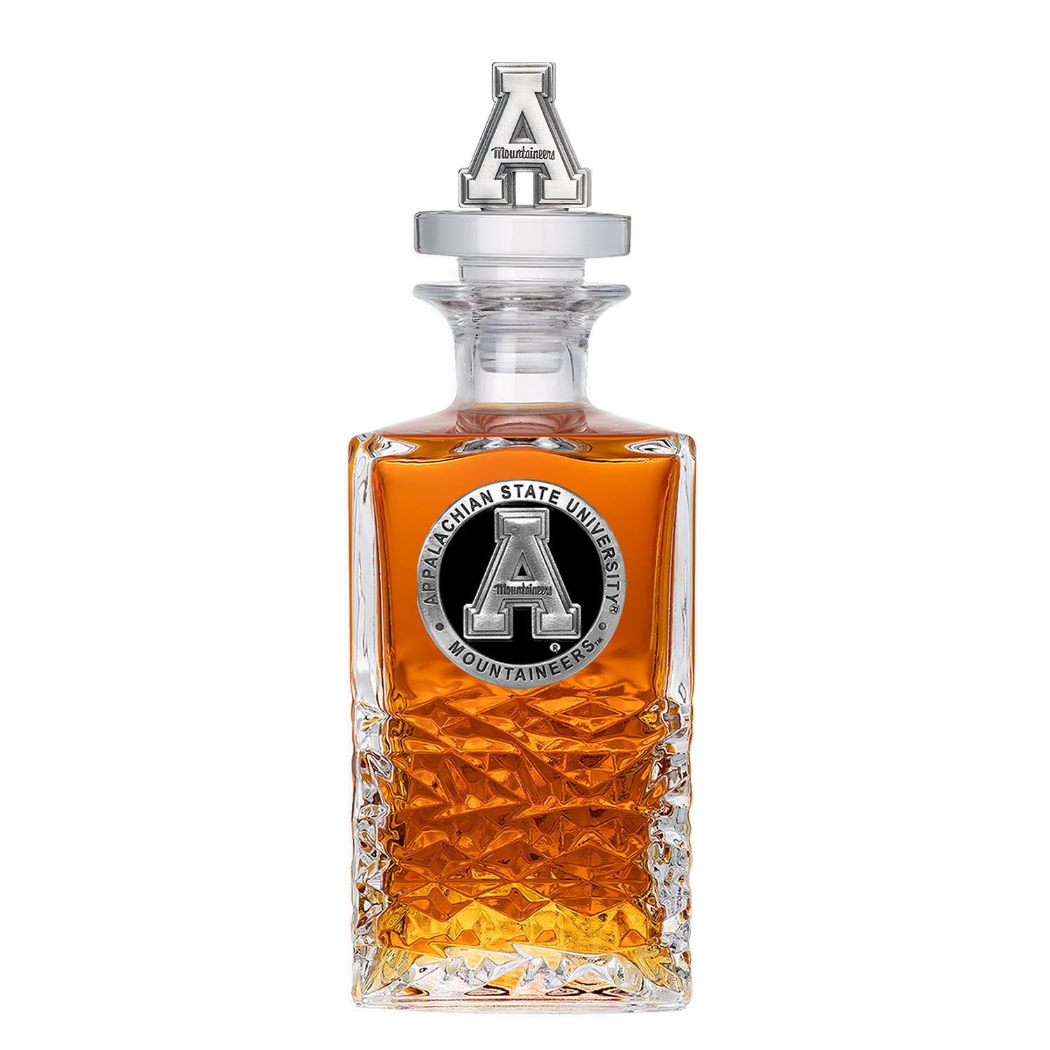 Appalachian State Heritage Decanter with 3D Stopper | 25 OZ Liquor Pourer | Expertly Crafted Pewter Glass