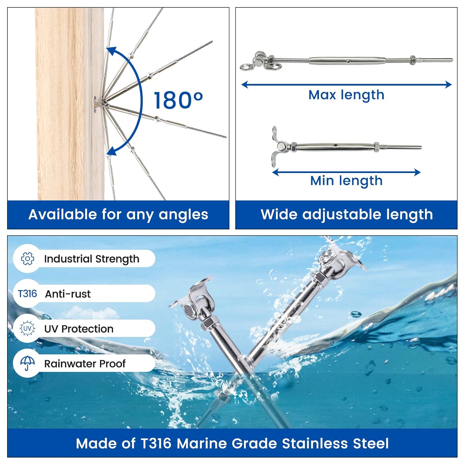 Muzata 10 Pairs 1/8" Cable Railing Hardware Kit Swage Toggle Turnbuckle for Wood Post T316 Stainless Steel Deck Cable Railing System Angle 180° Adjustable Stairs 20 Pack CK07
