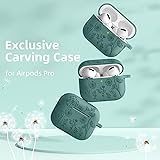 Lerobo for AirPods Pro 2 Case Cover, Flower Engraved Case Compatible with Apple Airpod Pro Case 2nd / 1st Generation, Cute Soft Silicone Protection Cover for Wowen with Keychain Accessories,PineGreen
