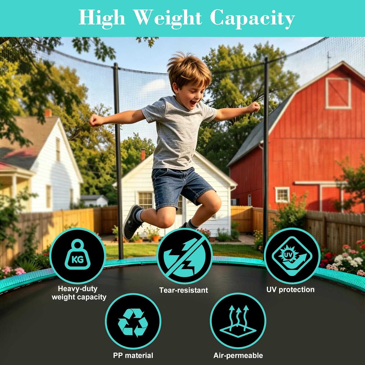 Trampoline Replacement Mat, Fit 12 Ft Round Trampoline with 72 V-Hooks Using 5.3-5.7" Springs, UV-Resistant, with Install Tool (Spring not Included)