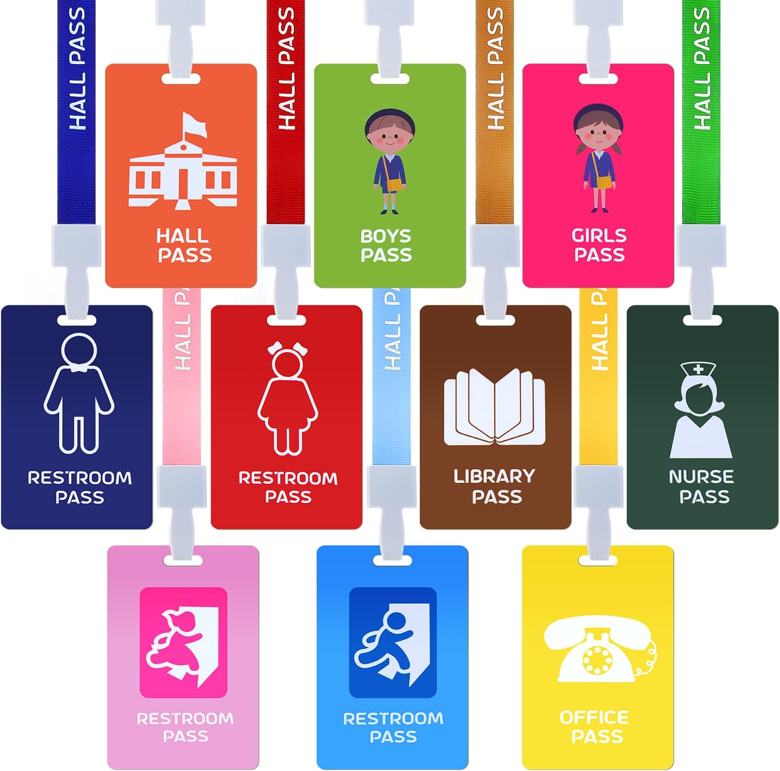 Boho Rainbow Hall Pass Lanyards School Passes Set of 6 for