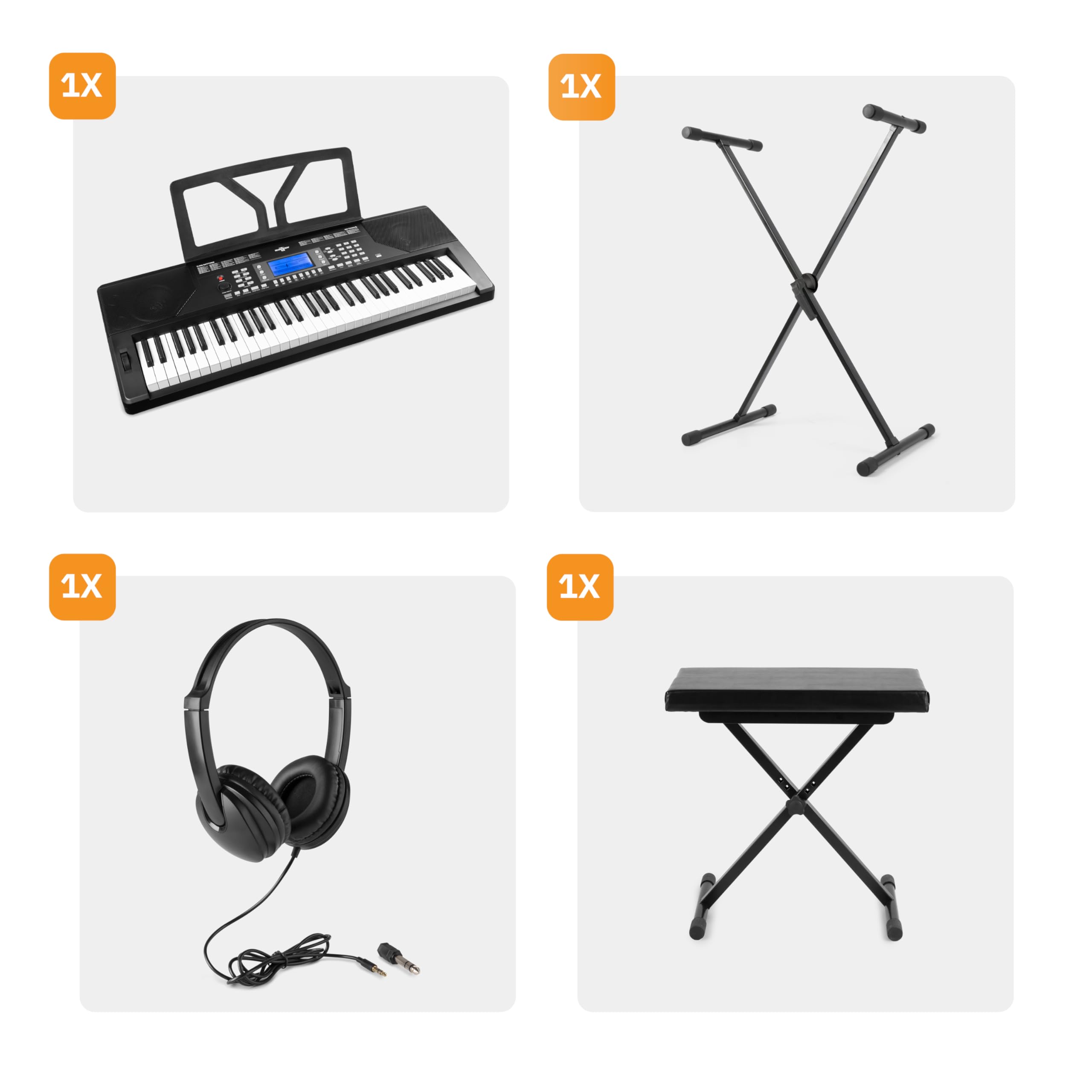 Max Rhapsody61P Clavier Électronique, 61 Touches Sensibles à la Vélocité, Pack complet, Connexion MIDI et Pédale de Sustain, Deux Haut-parleurs Intégrés, Molette de Pitch Bend